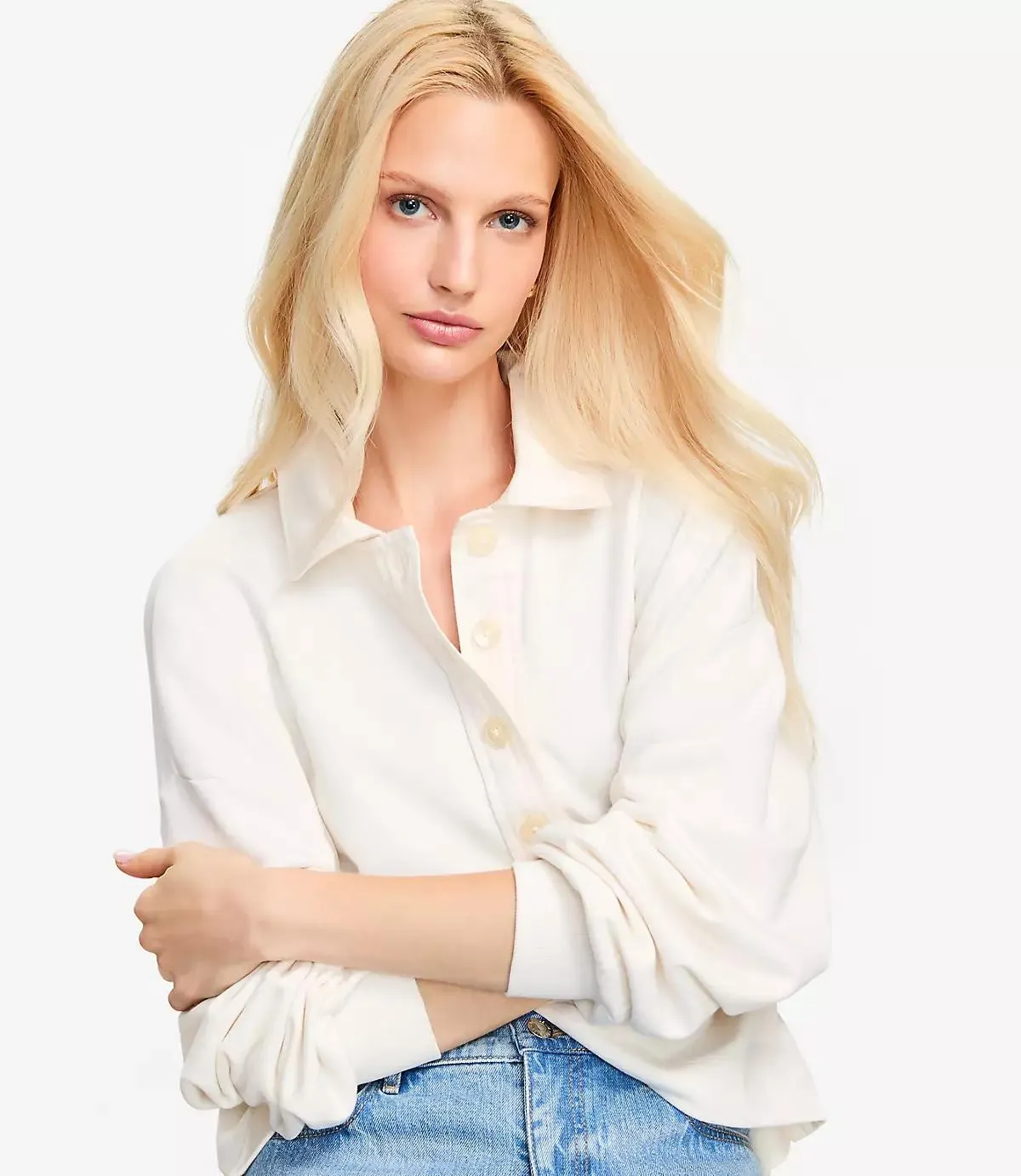 Mixed Media Polo Sweatshirt