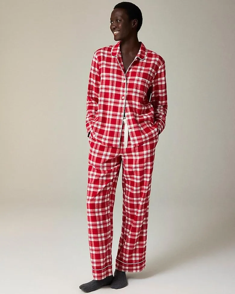 Cotton flannel pajama pant set in plaid