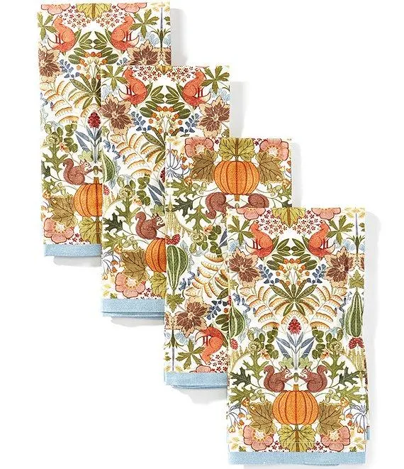 Woodland Forage Squirrel and Fox Napkins, Set of 4