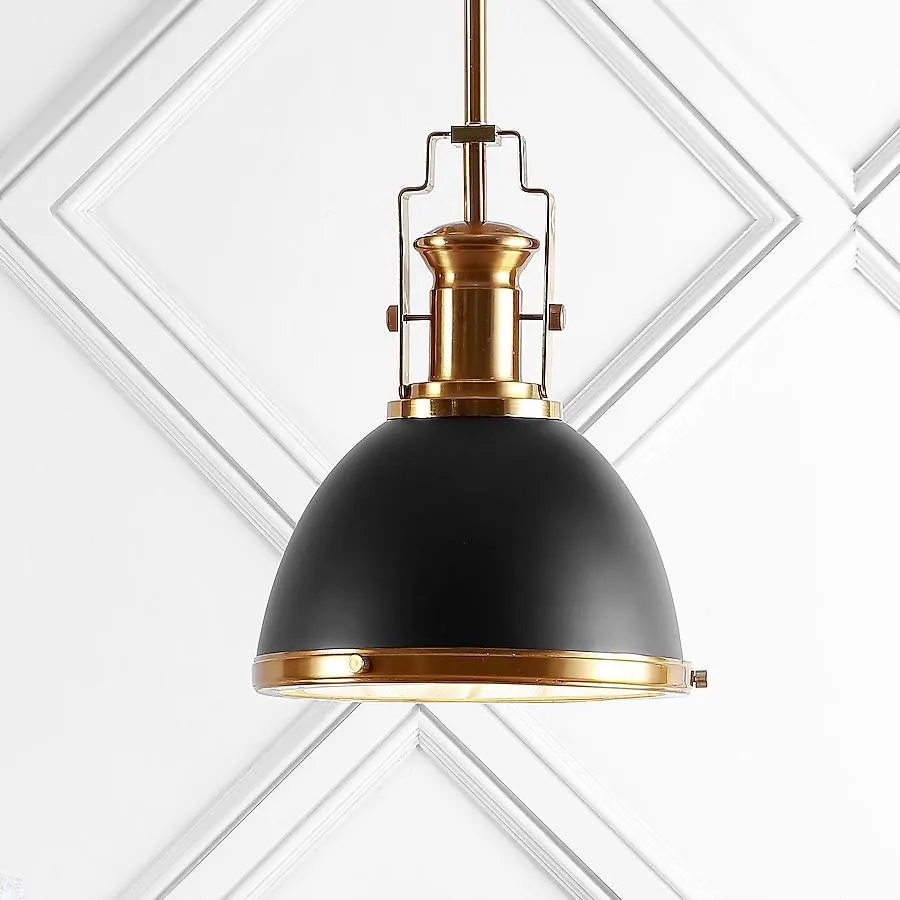 JONATHAN Y Homer 10" Modern Industrial Iron 1 -Light Black/Pure Gold French country/cottage Dome Medium Hanging Kitchen island light