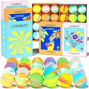 Bath Bombs Gift Set – 24 Pack Bubble Bombs with 12 Unique Scents, Floral Euphoria & Fruitful Bliss Collections, Skin-Soothing & Mood-Enhancing, Birthday Gift for Mom, Wife, Women, Summer Relaxation