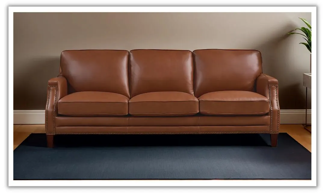Camano 3 Seater 84'' Leather Sofa With Nail-Head Finish