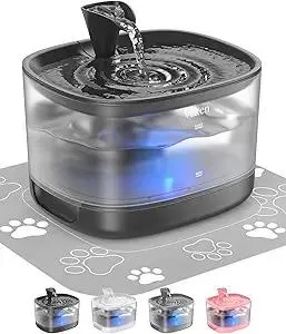 Veken Cat Water Fountain with Detachable Tank, Easy to Clean & Assemble, 84oz/2.5L Automatic Pet Drinking Dispenser with Quiet Operation & LED Light for Cats, Dogs and Small Pets, Black