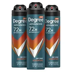 Degree Men Advanced Antiperspirant Deodorant Dry Spray Adventure 72-Hour Sweat and Odor Protection Deodorant For Men With MotionSense Technology, 3.8 Ounce (Pack of 3)