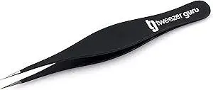 Tweezer Guru Pointed Tweezers - Sharp Precision Needle Nose Tip, Best Tweezers for Eyebrows and Ingrown Hair, Surgical Pointed for Blackheads & Splinters (Black)