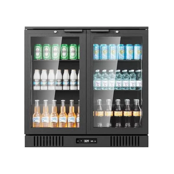 36 in. W 7.2 cu. ft. Commercial Slim Narrow Upright Display Refrigerator 2-Glass Door Beverage Cooler, Black