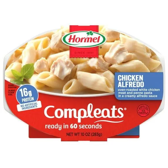 HORMEL COMPLEATS Chicken Alfredo, Shelf-Stable, Packaged Meals, 16 grams Protein, 10 oz Plastic Microwaveable Tray