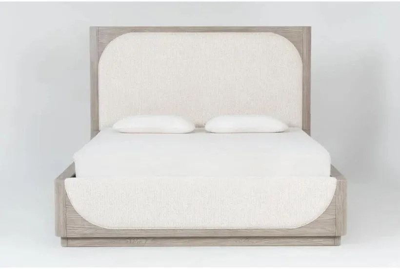 Harland Queen Grey Wood & Upholstered Panel Bed