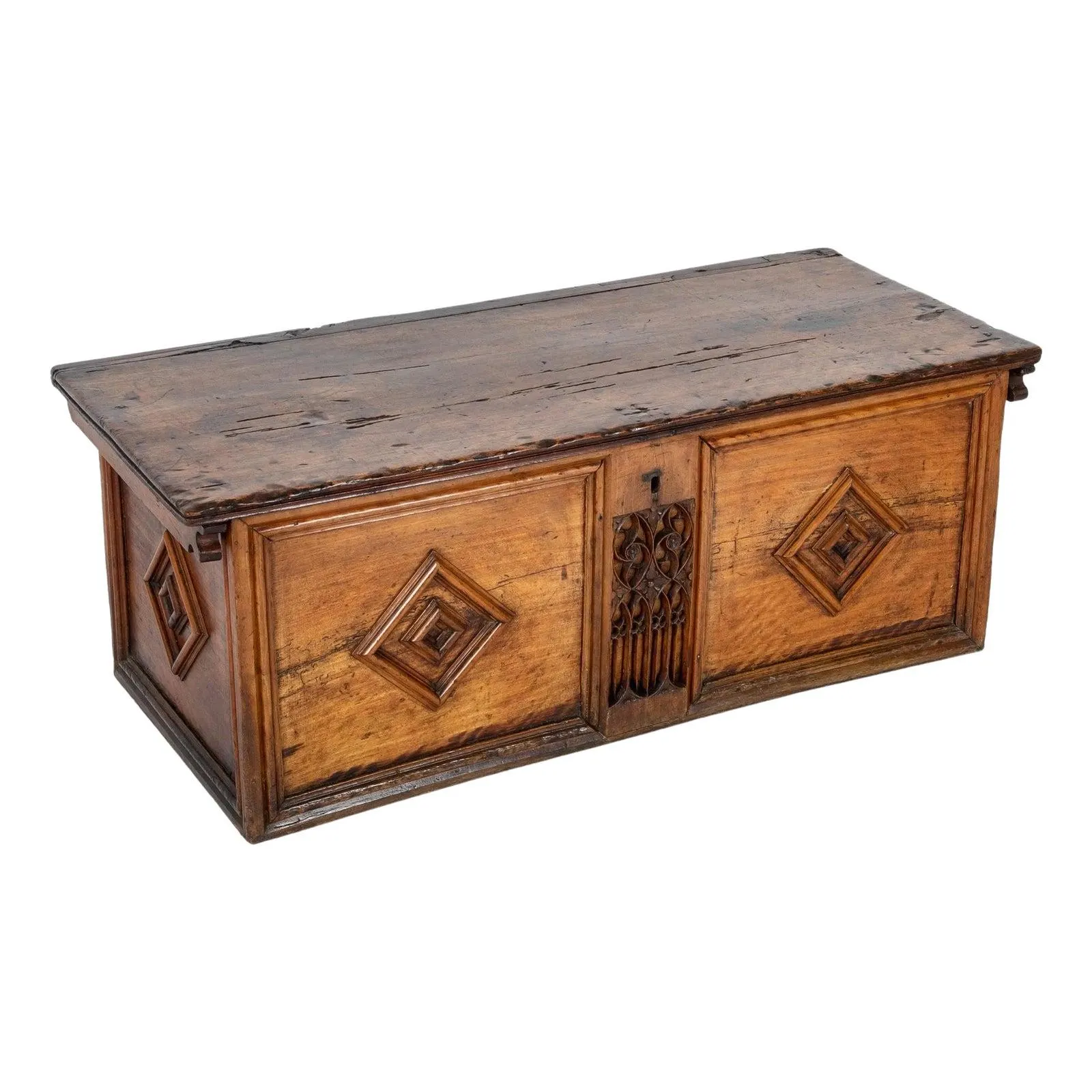 16th Century French Carved Walnut Cassone With Gothic Tracery