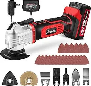 AVID POWER Cordless Oscillating Tool 20V Battery Powered Oscillating Multitool with 2.8° Oscillation Angle, Variable Speed Oscillating Saw w/ 31Pcs Accessories for Scraping/Cutting & Sanding - Red