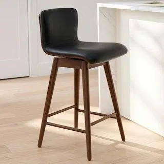 Sede Leather Swivel Counter Stool - Walnut and Black