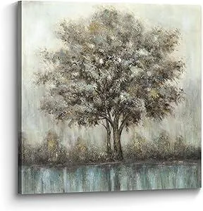 Tree Wall Art Canvas Painting: Textured Nature Picture Modern Hand Painted Landscape Artwork Decor Contemporary Abstract Print for Bedroom Living Room Home Office