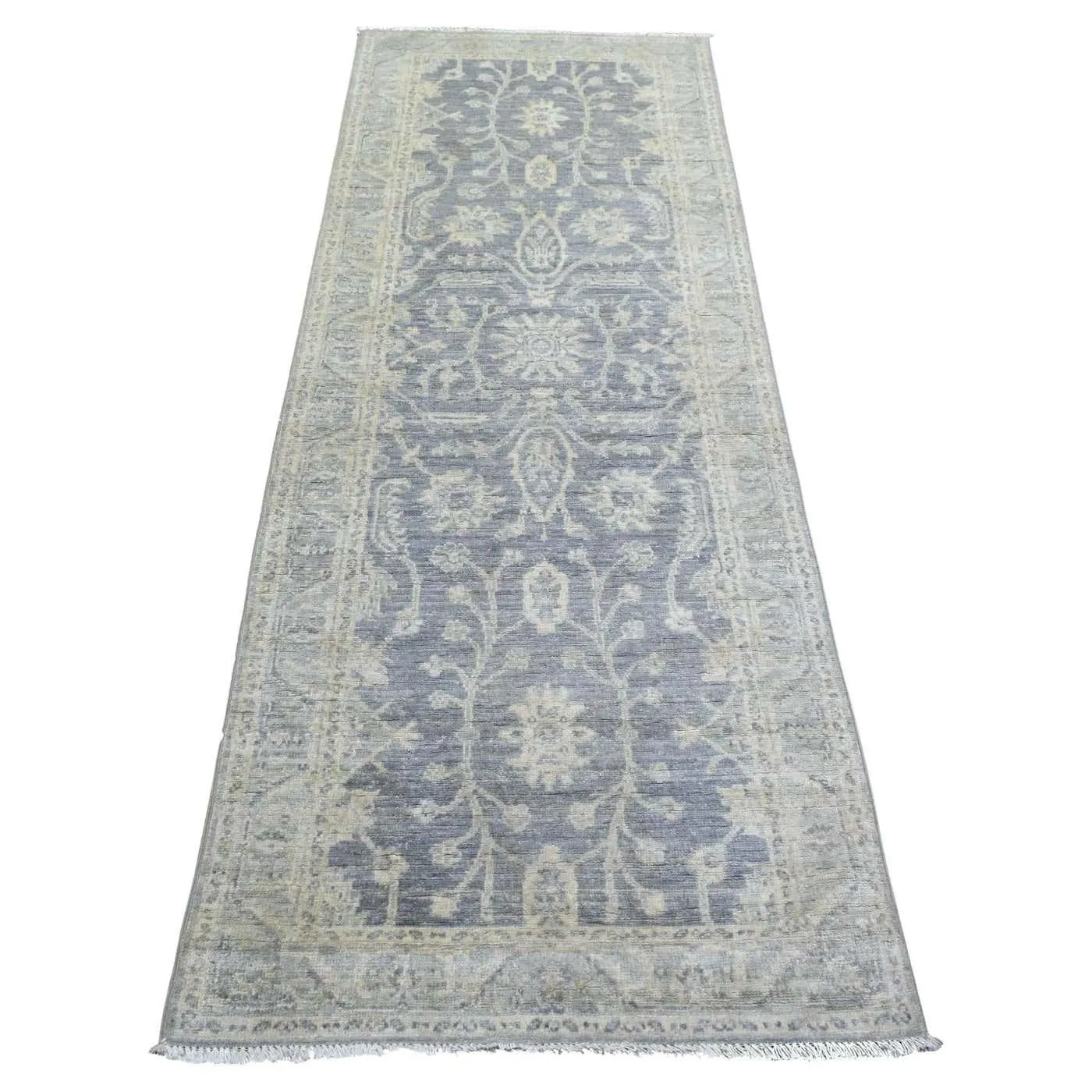 2'8"x7'10" Gray Hand Knotted Organic Wool Stone Wash Peshawar Runner Rug