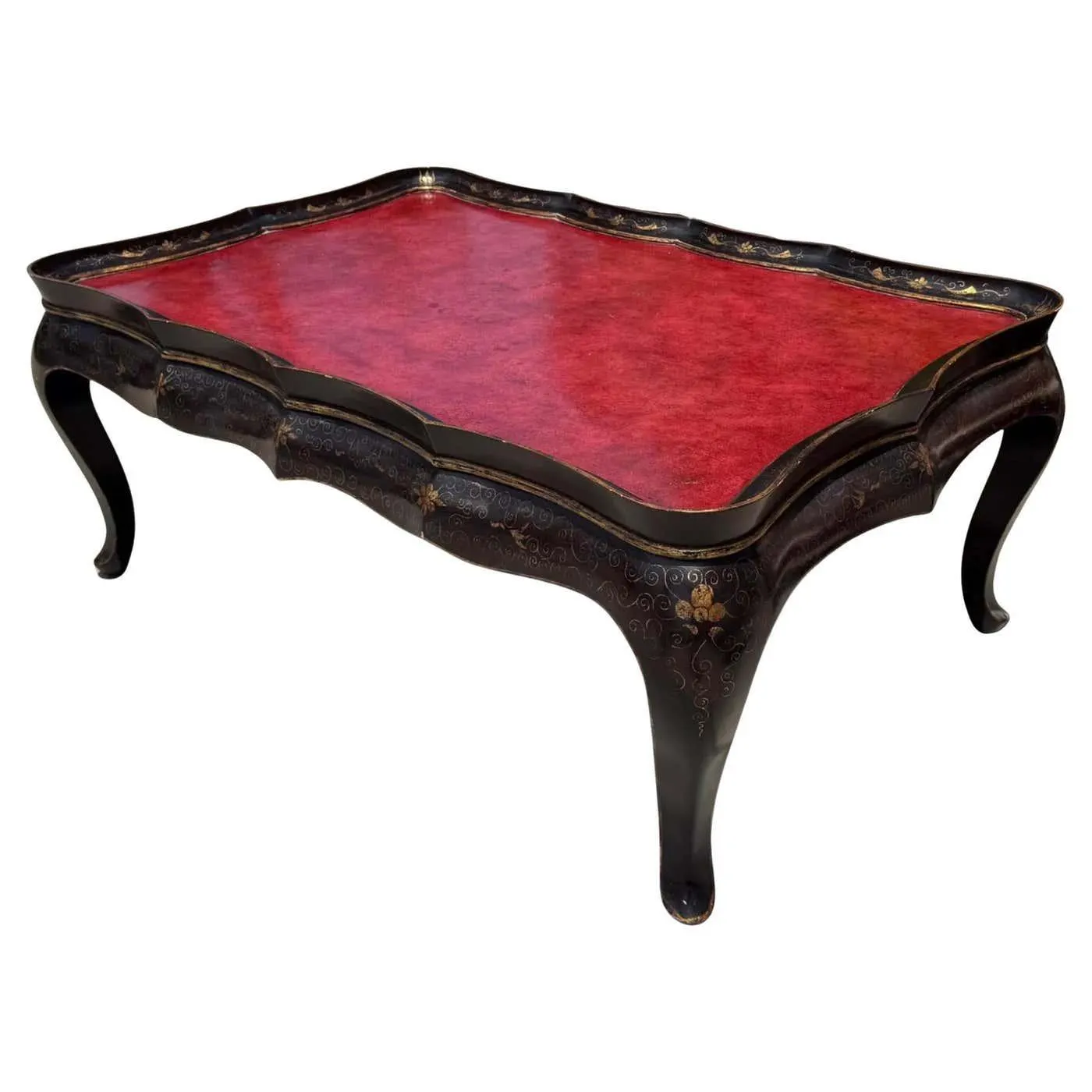Gregorius Pineo Chinoiserie Coffee Cocktail Table W Red Leather Top