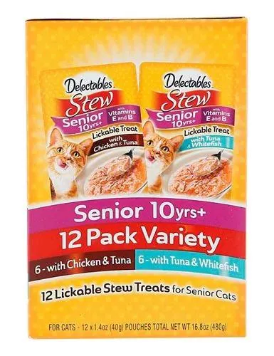 Hartz Delectable Cat Treat Stew- Senior 10+ Variety Pack, 16.8 Ounces, 12 Pack