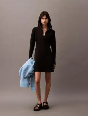 Scuba Zip Collar Mini Dress