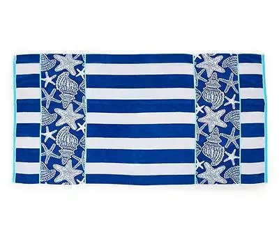 White & Blue Shell Stripe Beach Towel