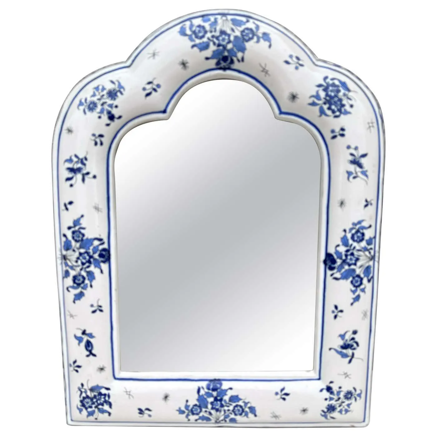 French Faience Blue & White Mirror Circa 1930