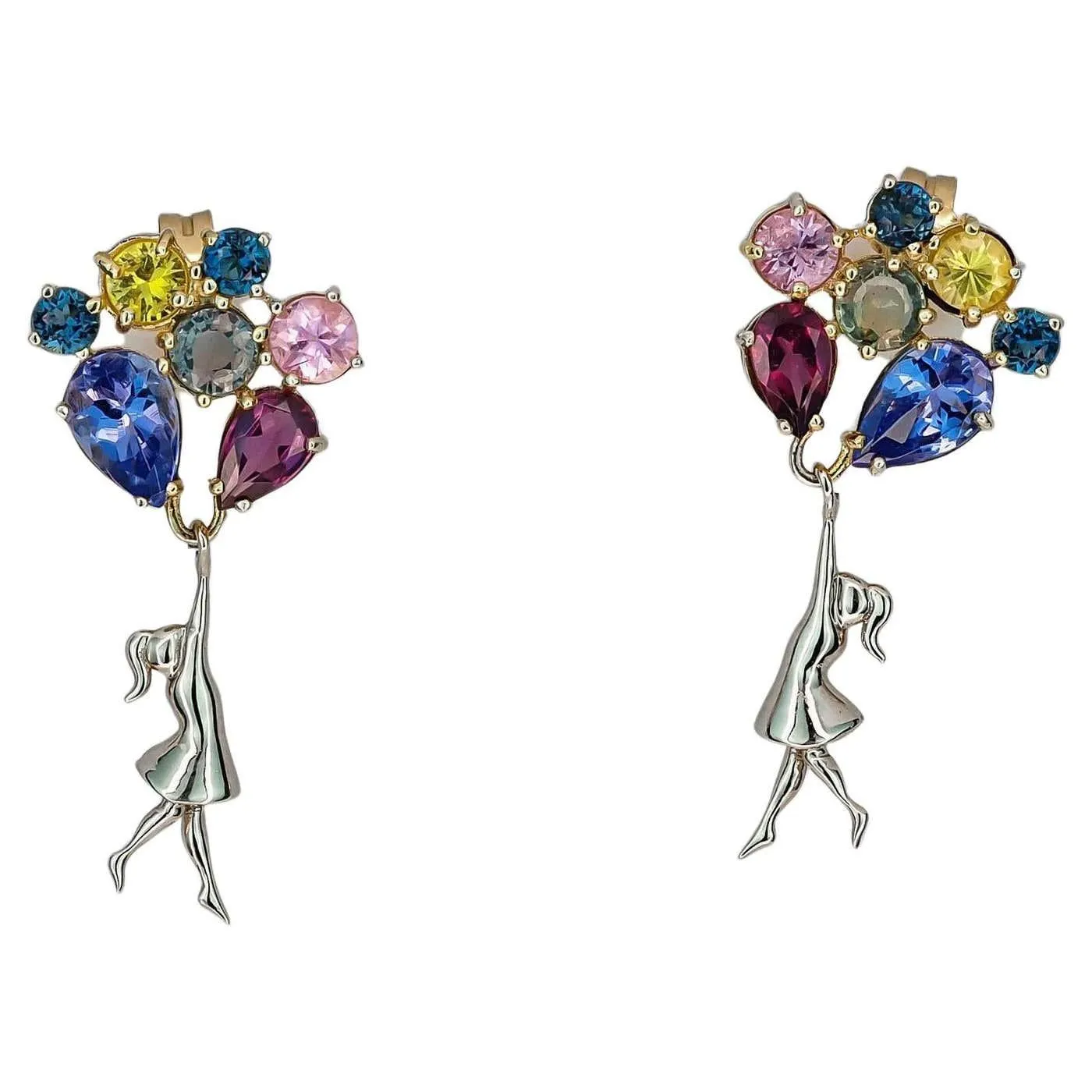 Girl with Balloons Earrings 14k gold studs earrings