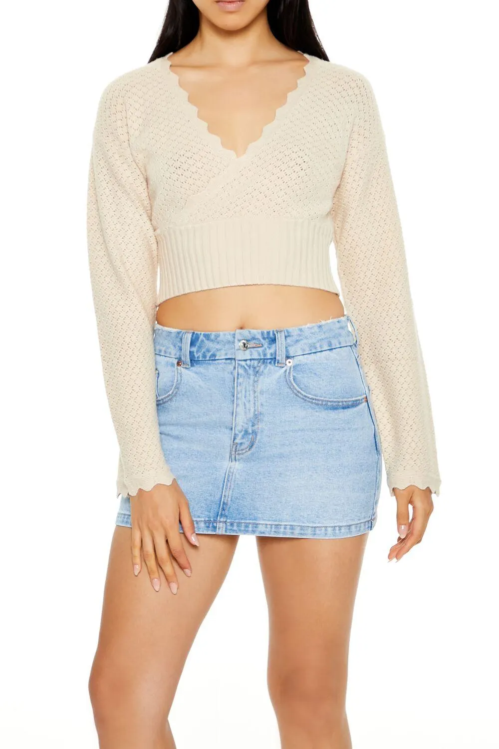 Textured Surplice Cropped Sweater