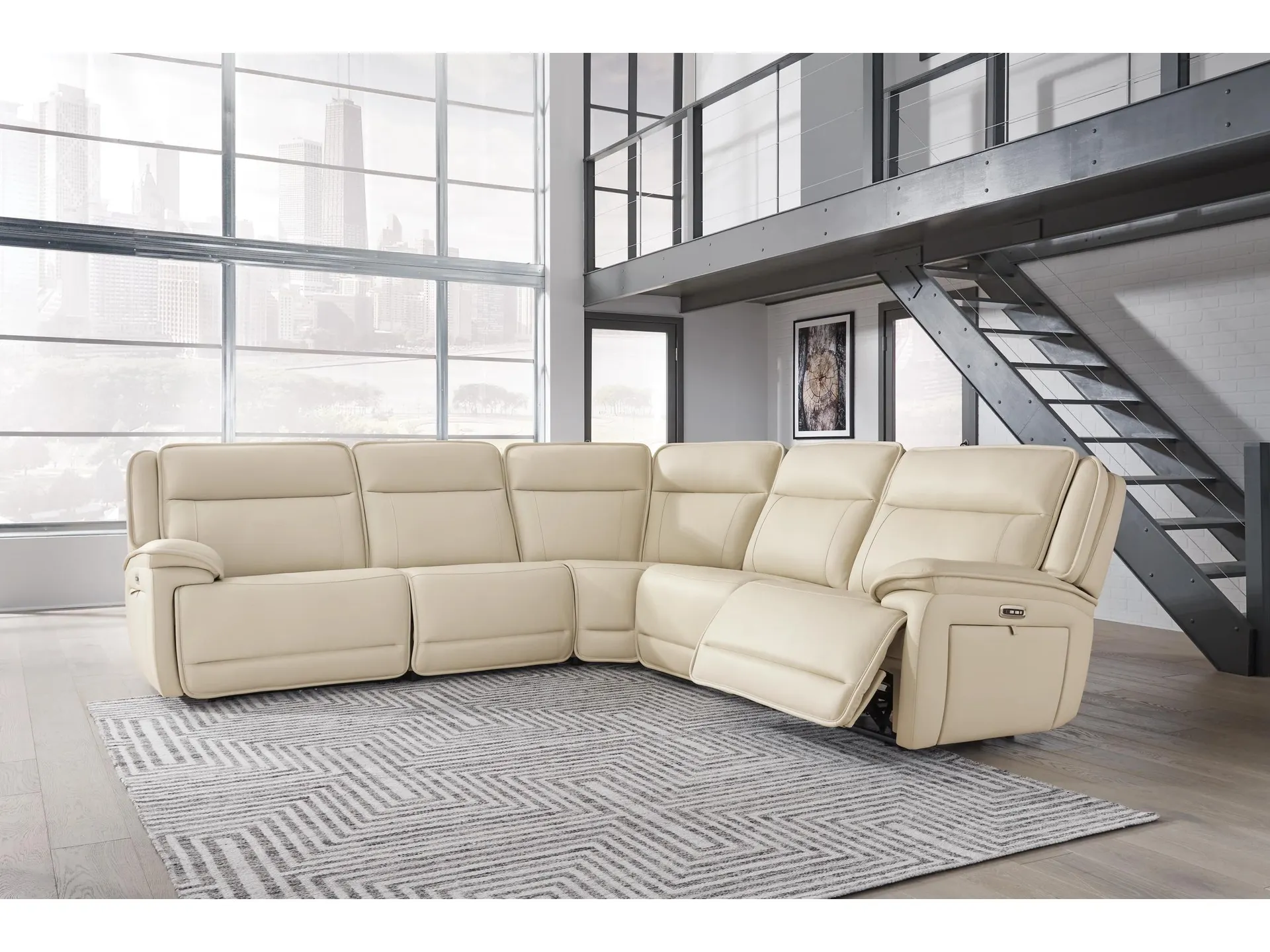 Double Deal 5-Piece Dual Power Leather Reclining Modular Sectional