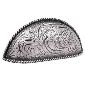 Flower Engraved Bin Pull - 3 Inch Boring