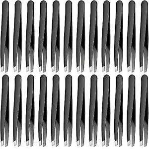 Mudder 24 Pieces Eyebrow Tweezers Bulk Stainless Steel Slanted Tip Precision Tweezers for Facial Hair, Blackhead and Tick Remover, Men and Women Professional