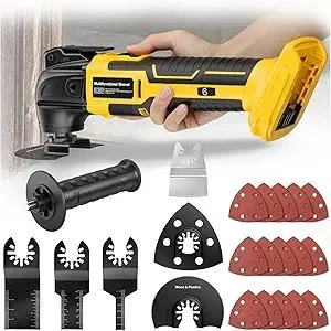 Cordless Oscillating Tool for Dewalt 20V Battery,6 Variable Speed Brushless-Motor Tool,22Pcs Oscillating Multi Tool Kit for Cutting Wood Drywall Nails Remove Grout & Sanding(Tools Only)