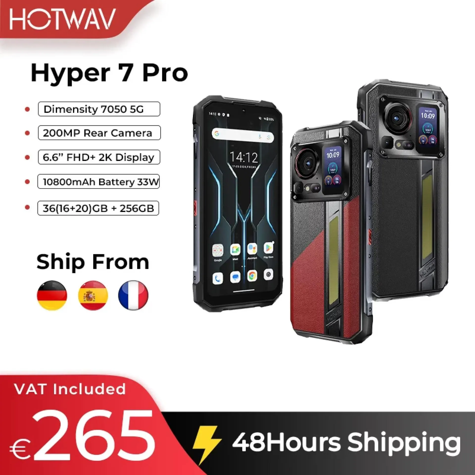 [Stock en la UE] HOTWAV Hyper 7 Pro 5G Smartphone robusto con cámara trasera de 200 MP, 16 GB, 256 GB, pantalla FHD+ de 6.6", resolución 2.4 K, 10800 mAh