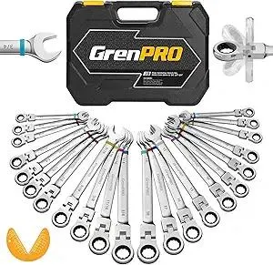 23PCS Flex-Head Ratcheting Wrench Set, Combination Ratchet Wrenches Set Metric and Standard & SAE with Organizer Box, 6-18mm & 1/4" to 3/4" with Color Ring, CRV Socket Mechanic Tools Sets