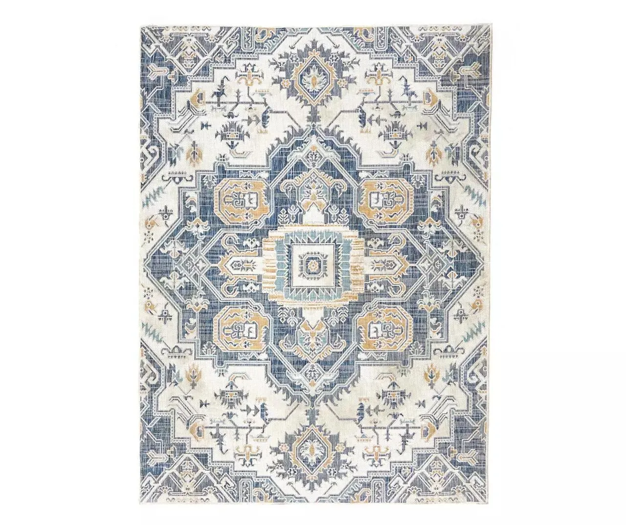 Birchcrest Blue & Tan Geo Ornamental Outdoor Area Rug, (6' x 9')