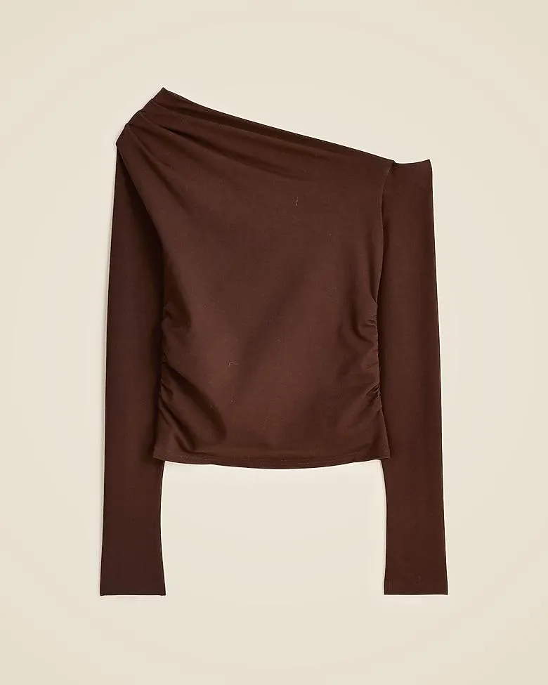 Asymmetrical off-the-shoulder top in stretch cotton blend