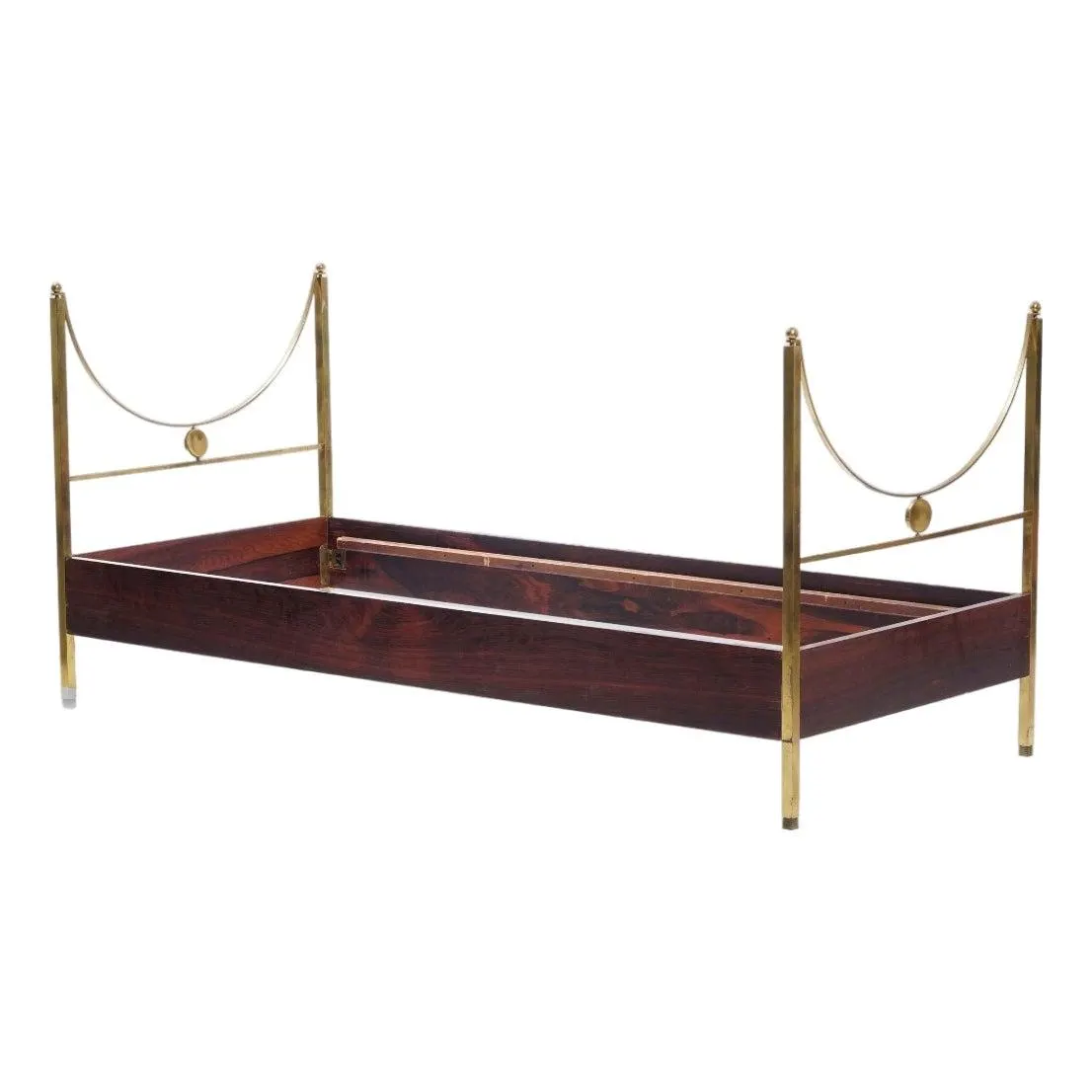 Single Bed in Brass and Rosewood in the style of Carlo De Carli, 1960s