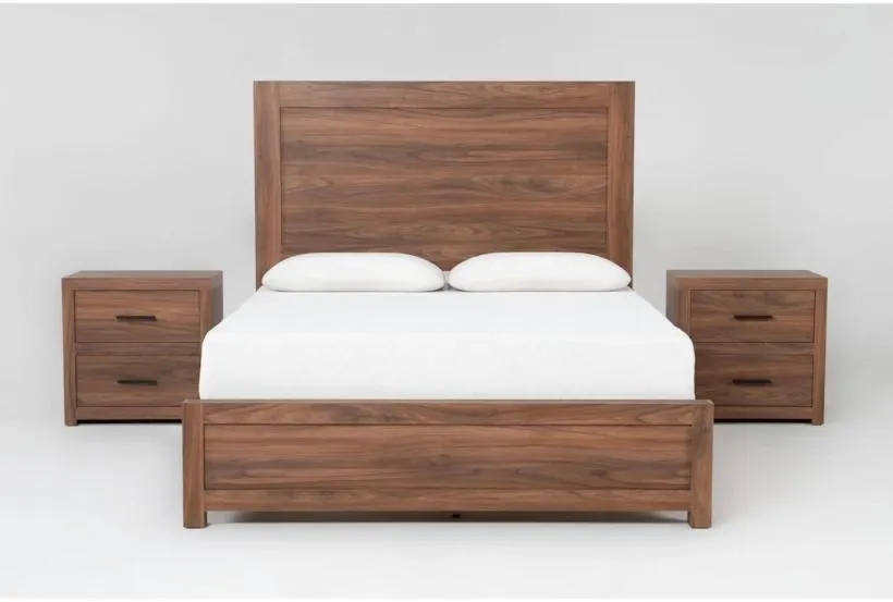 Merida II Brown Queen Panel Bedroom Set With 2 2-Drawer Nightstands