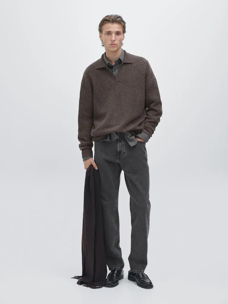 V-neck knit polo sweater