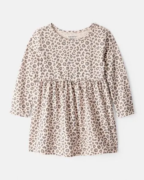 Baby Girl Leopard Print Long-Sleeve Dress - Brown