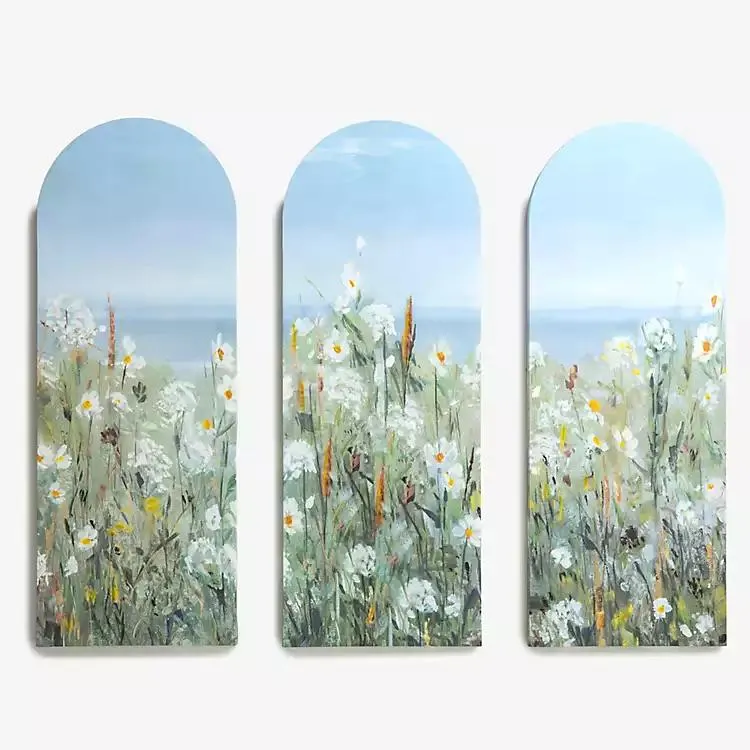 Daisy Serenade Arched Canvas Art Prints, Set of 3