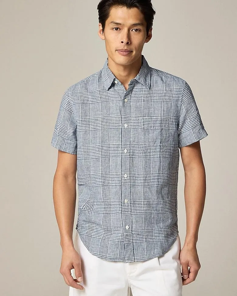Short-sleeve linen point-collar shirt