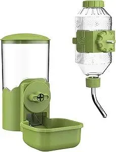 Automatic Pet Food Water Dispenser, Auto Gravity Pet Feeder Water Bottle Set for Cage, Feeding Station for Puppy Kitten Rabbit Guinea Pigs Chinchilla Ferret Hedgehog (Green)
