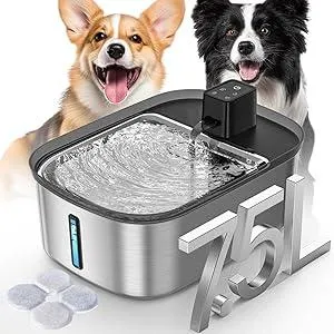 Wireless 7.5l/254oz/2Gal Dog Water Fountain for Large Dogs Stainless Steel, Quiet Pet & Cat Water Fountain with Motion Sensor, Automatic Water Dispenser for Dogs&Multi-Pet Homes Continuous Fresh Flow
