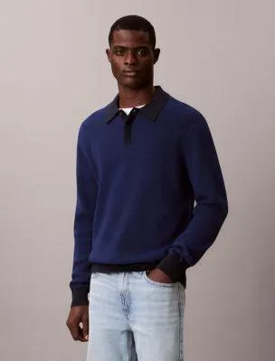 Smooth Cotton Waffle Polo Sweater