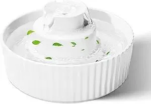 Ceramic Cat Water Fountain, 2.1L/70oz Ceramic Pet Water Fountain Automatic Cat Drinking Fountains Pet Water Bowl, Porcelain Cat Water Dispenser with Ultra-Quiet Pump for Cats and Dogs (White)