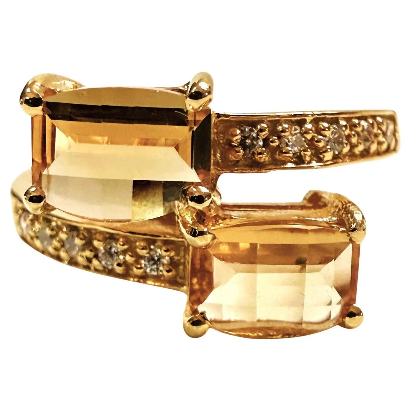New 3.30 Carat Yellow Sapphire & Diamond Cut Sapphire Gold PL Sterling Ring