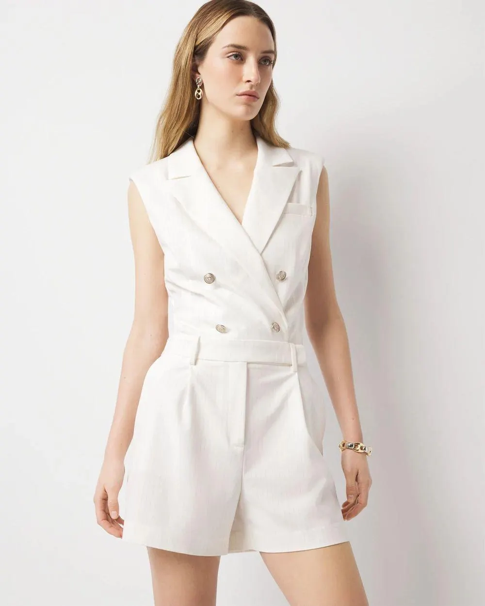 Pinstriped Double-Breasted Blazer Romper