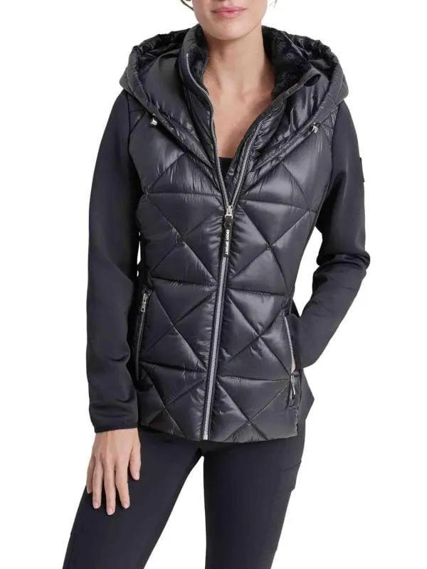 Mixed Media Hooded Puffer Jacket