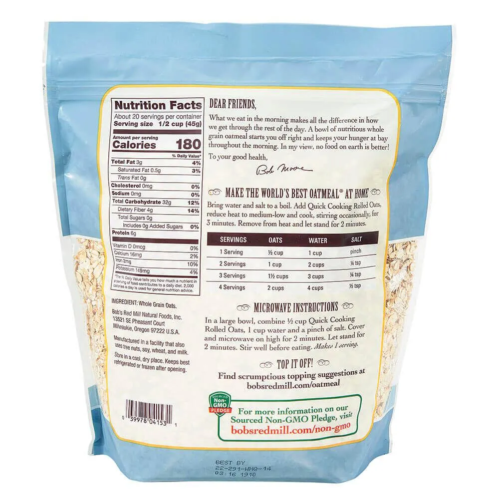 Bob’s Red Mill Quick Cooking Whole Grain Rolled Oats, 32 oz