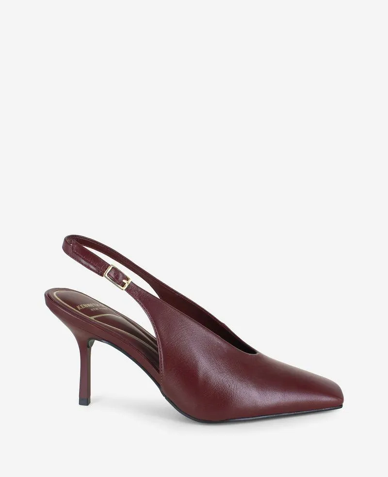 Aerial Leather Slingback Heel - BURGUNDY LEATHER