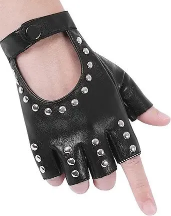 Black Fingerless Gloves PU Faux Leather Goth Cosplay Costume Punk Halloween Performance for Women
