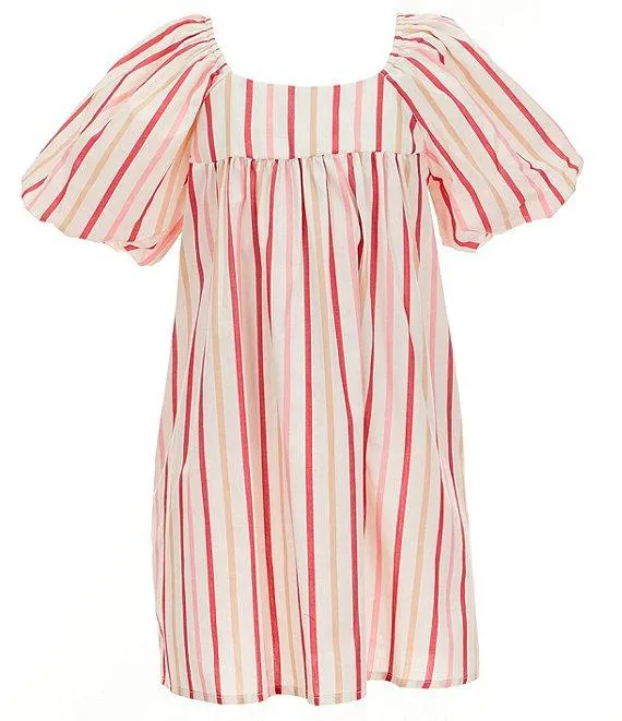 Big Girls Striped Puff Sleeve Dress