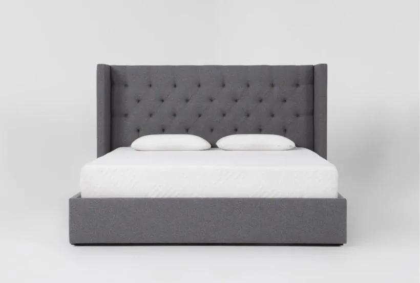 Vera Dream Grey Diamond Tufted 52"H Queen Upholstered Shelter Platform Bed With Storage